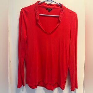 Massimo Dutti Red V Neck Long Sleeve Top Small Notch Collar Knit Blouse